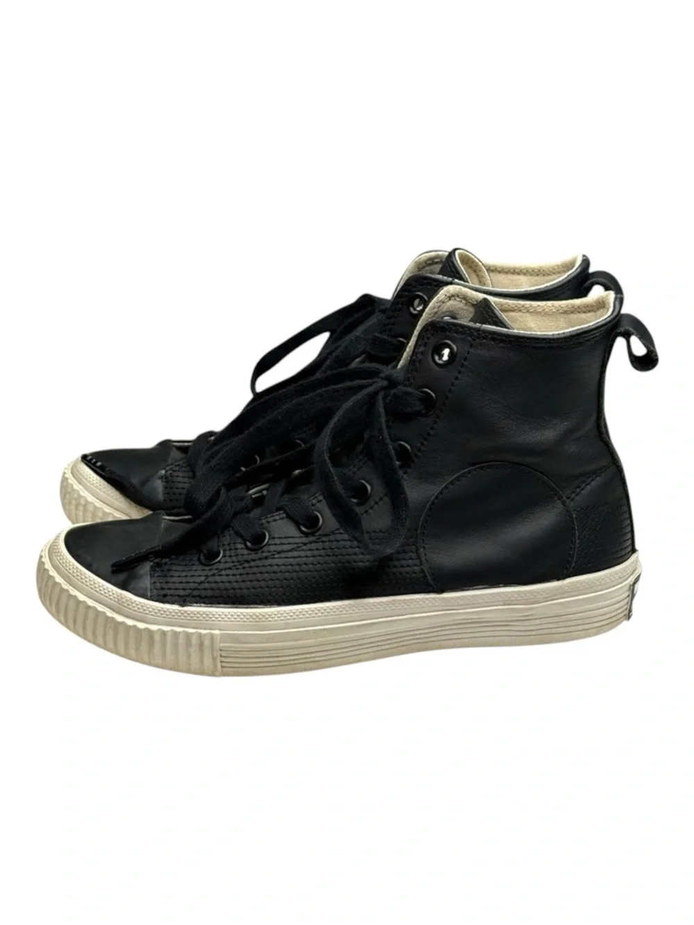 McQ Alexander McQueen ♔ Swallow Plimsoll High Top Leather Sneakers ♔ Black ♔ 38